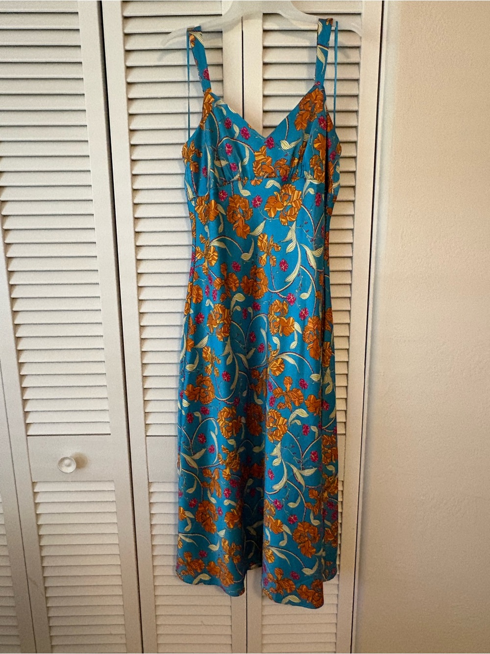 Blue Floral Slip Dress with Adjustable Straps